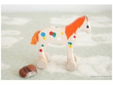Mažas arkliukas su ratukais oranžinis