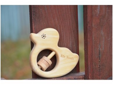 Organic wooden rattle teether 'Duckling' 6