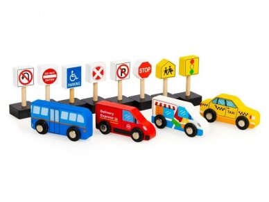 Medinis automobilių ir kelio ženklų rinkinys "Eismas" 3 Medinis automobilių ir kelio ženklų rinkinys "Eismas" 3